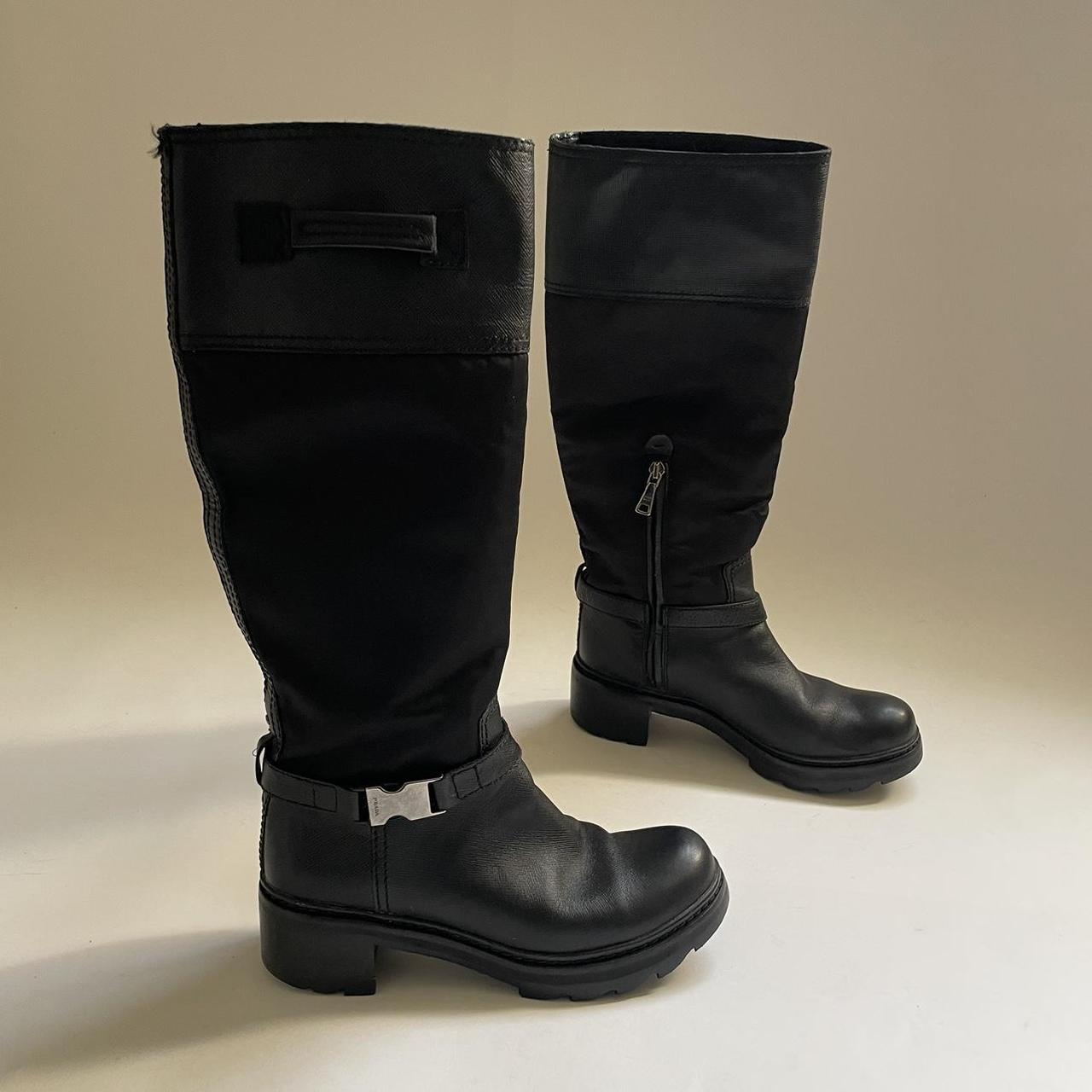 Prada Linea Rossa knee high biker boots Black Depop