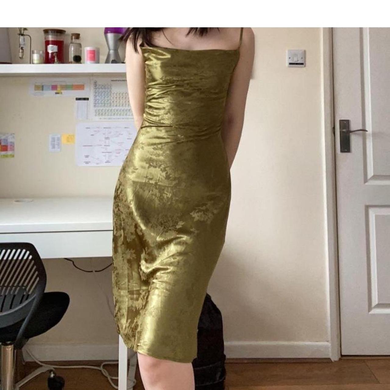 gish green romance floral print tie neck silk dress