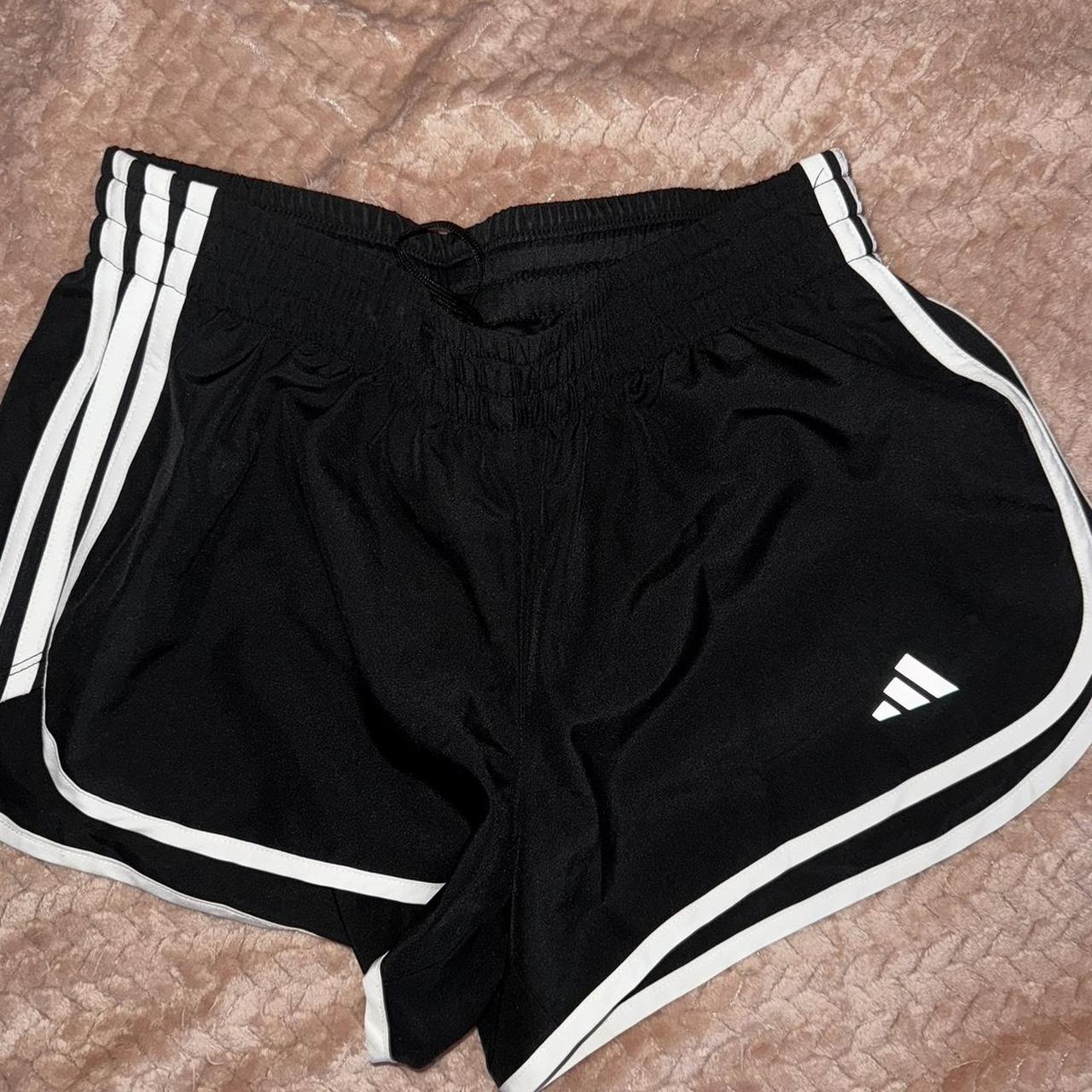 3 stripe Adidas black shorts with underwear under in... - Depop