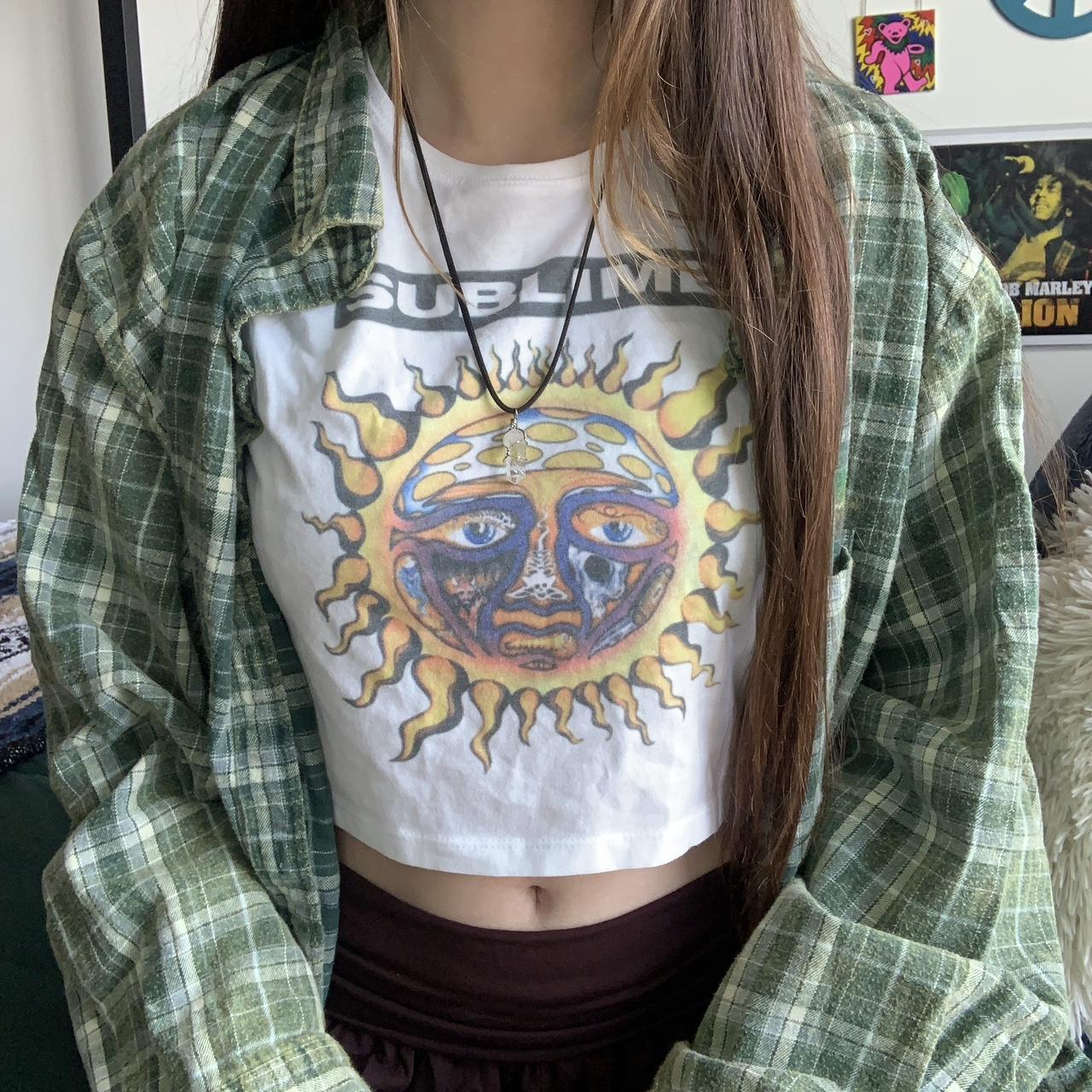 Women's White and Yellow Crop-top | Depop