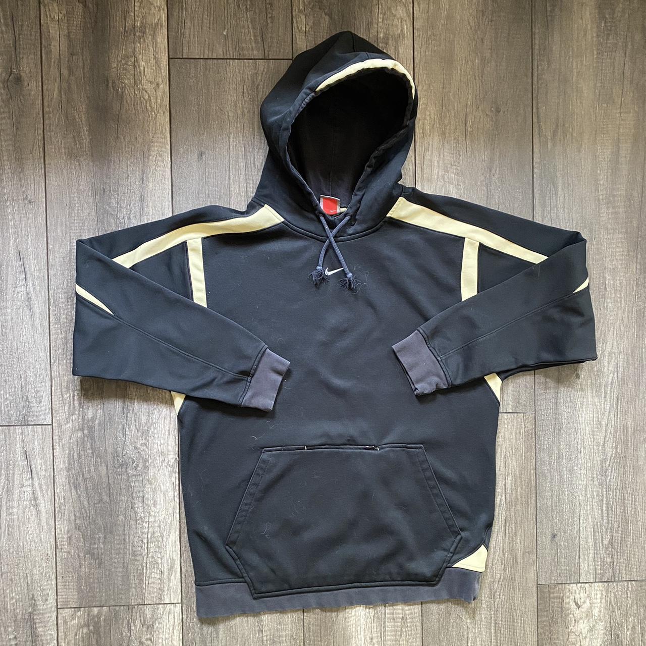 Middle swoosh Nike hoodie Size S Black and gold Depop