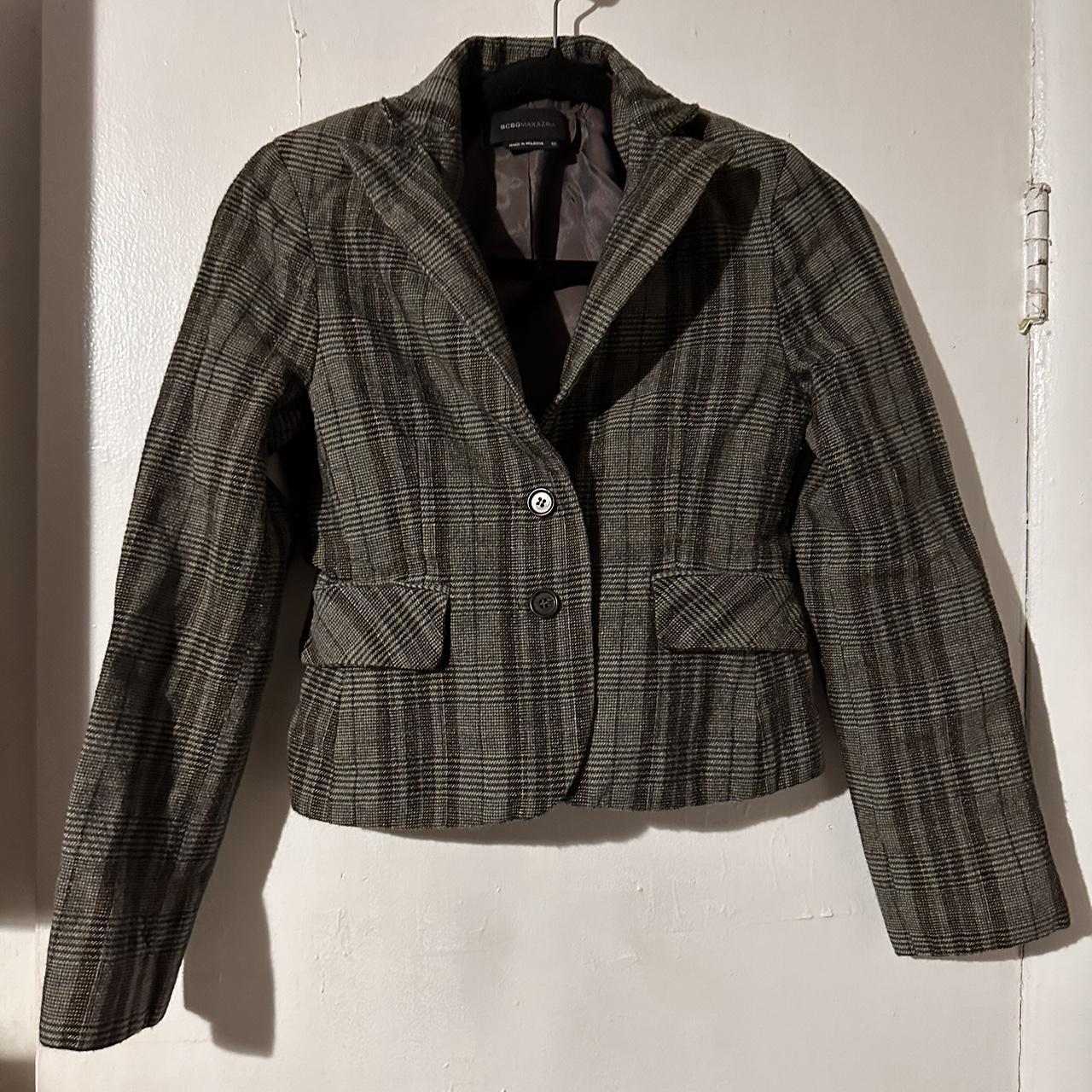 BCBG Green and Brown Plaid Blazer Size XS Depop