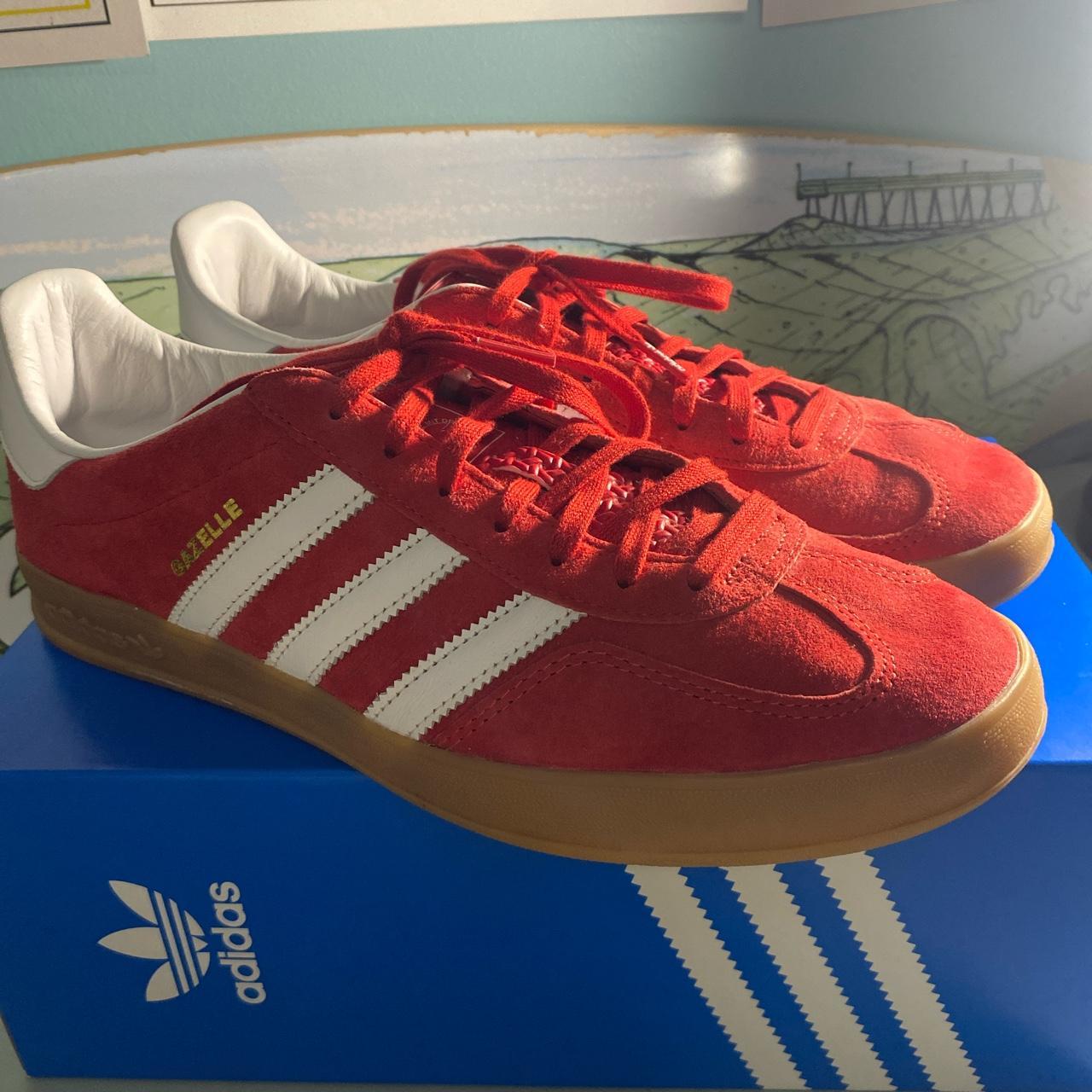 adidas Gazelle Scarlet White Cloud Worn Once Size... - Depop