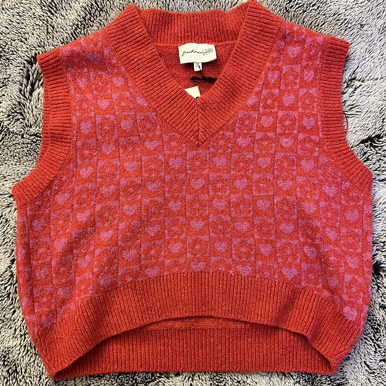 Ganni Women's Pink and Red Jumper Depop