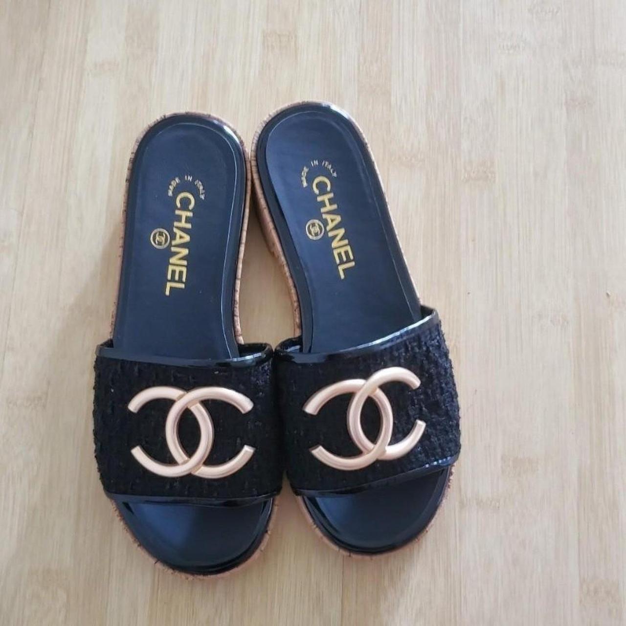 Chanel slippers Worn only 1 time - Depop