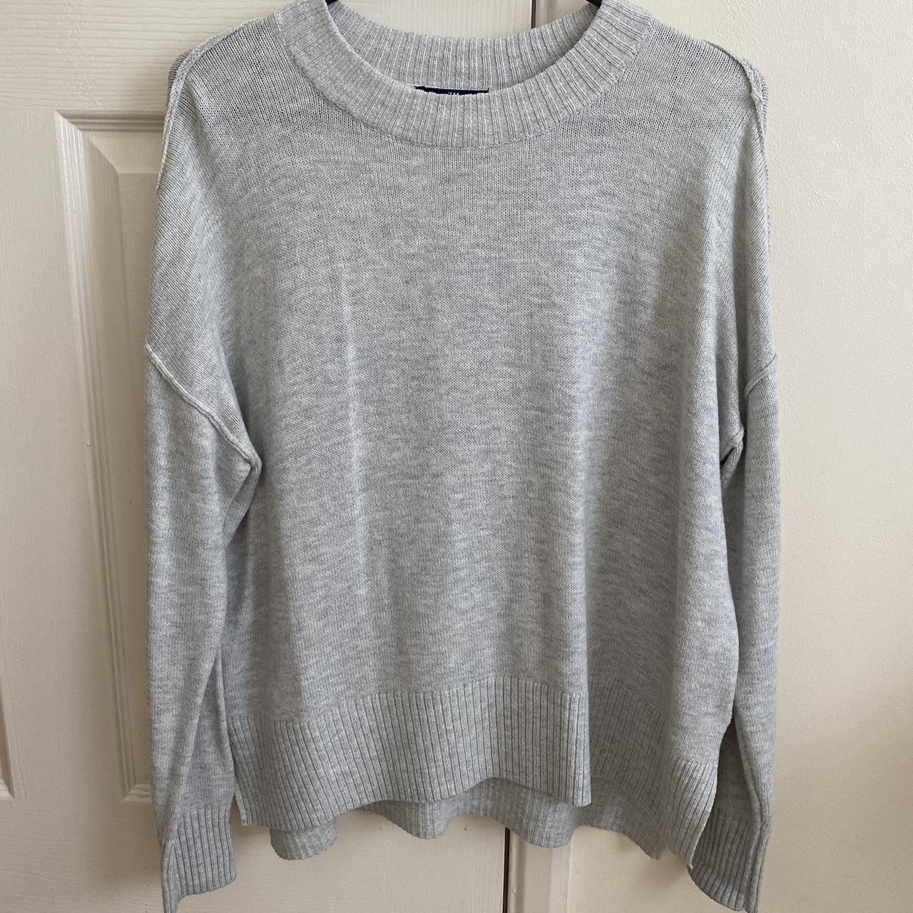 Women hnm grey knit jumper side split Size:... - Depop