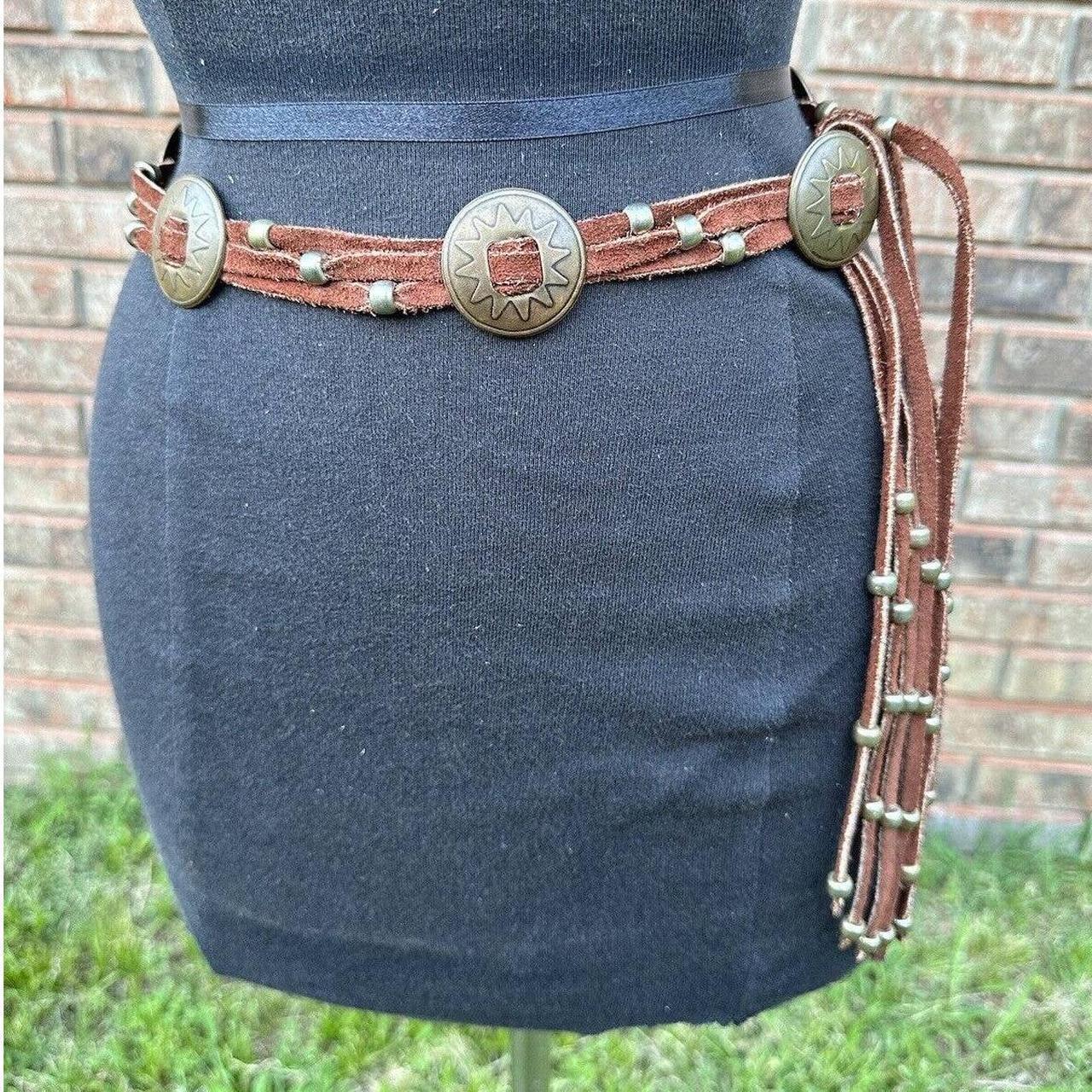 Western Concho Belt Brown Suede Leather Fringe Side... Depop