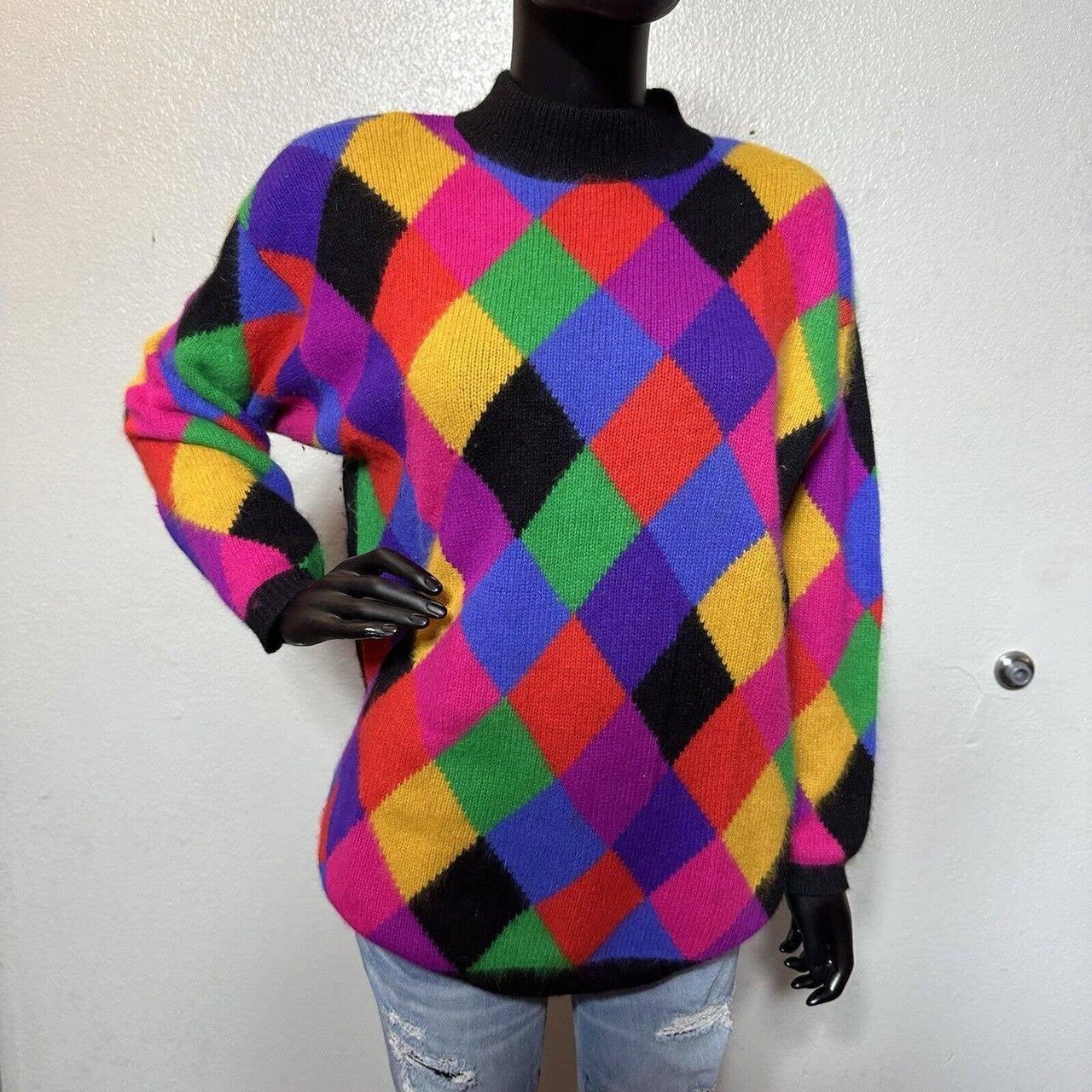 90s Rafaella Rainbow Argyle Sweater - トップス