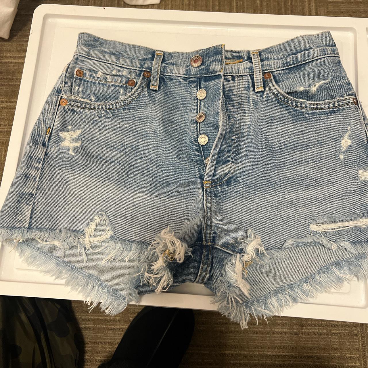 CRAZY SUPREME DOUBLE KNEE JORTS LIGHT WASH - Depop