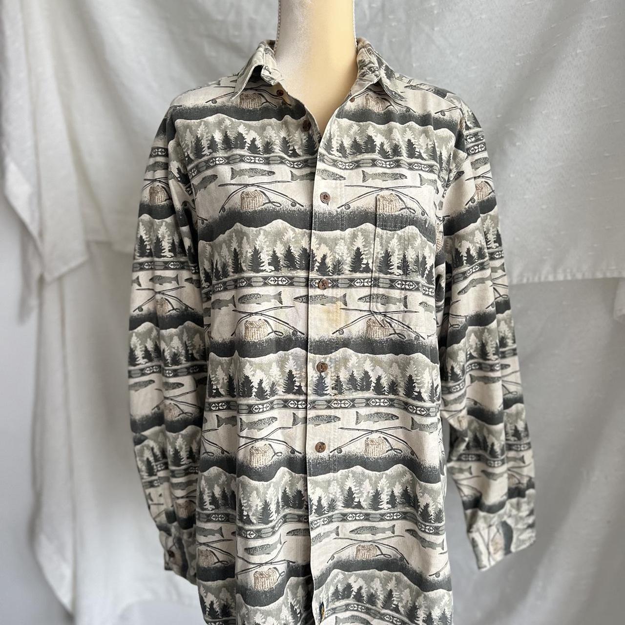 Vintage Woolrich Fishing Themed Print Flannel Shirt - Depop