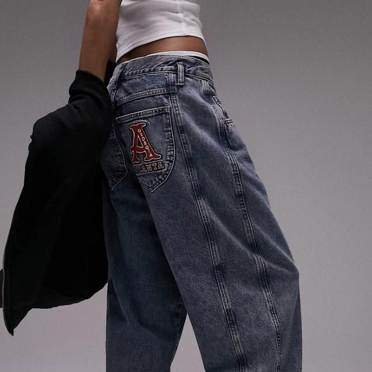 Top shop oversized side panel jeans in vintage blue... Depop