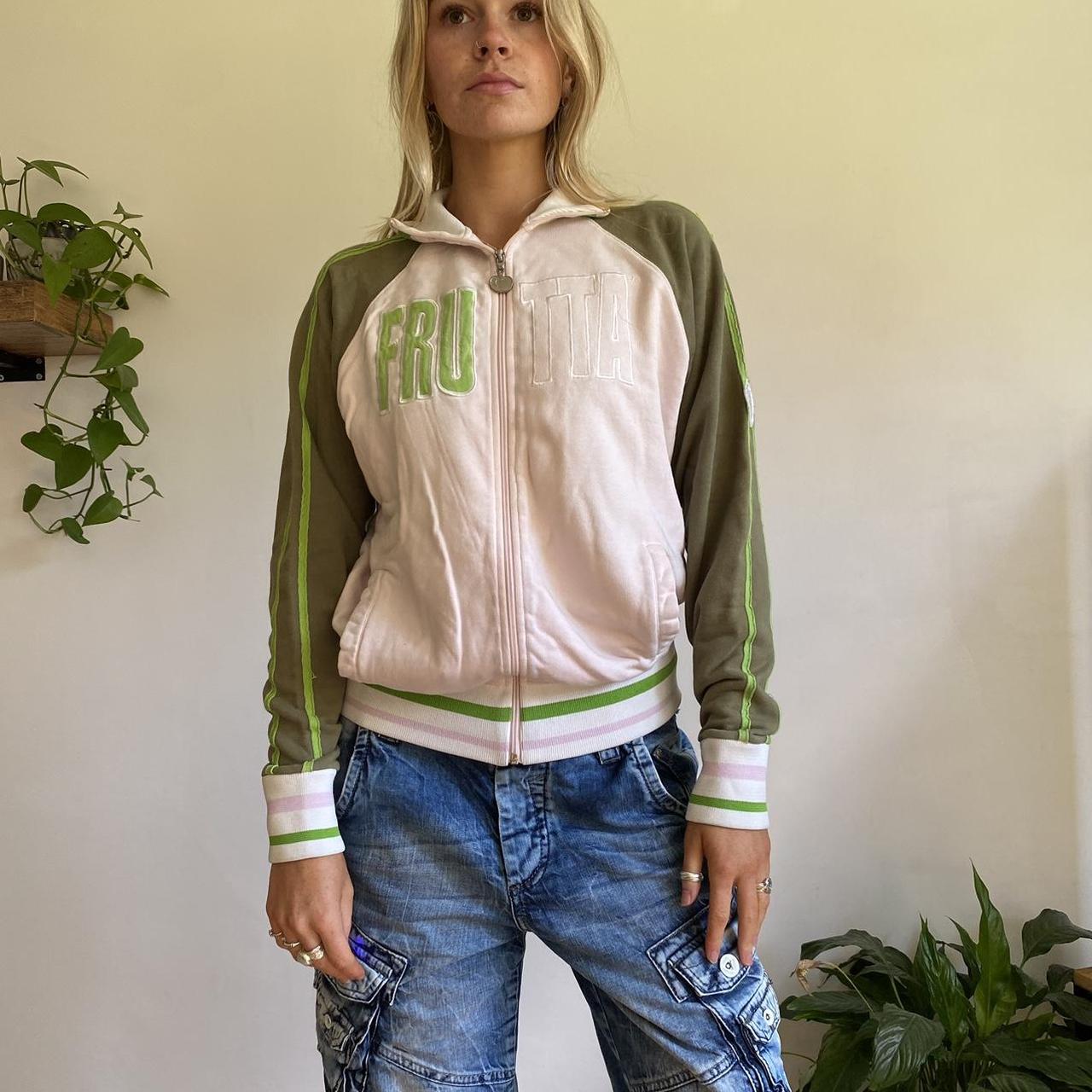90s vintage track jacket jumper pink n green w... - Depop
