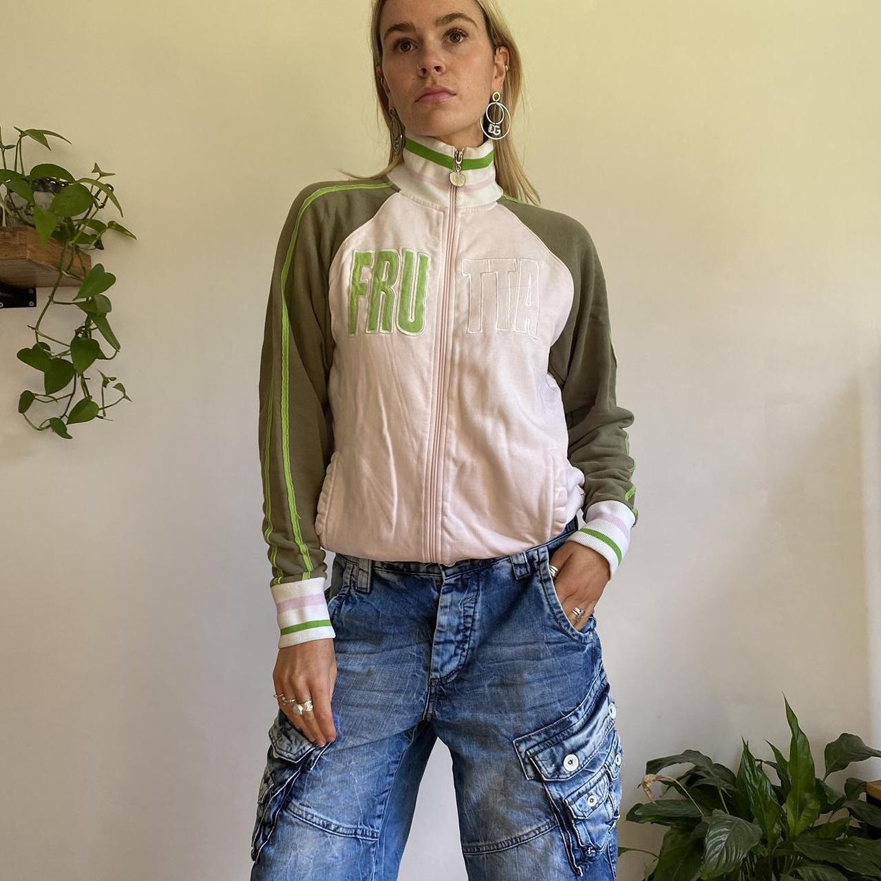 90s vintage track jacket jumper pink n green w... - Depop