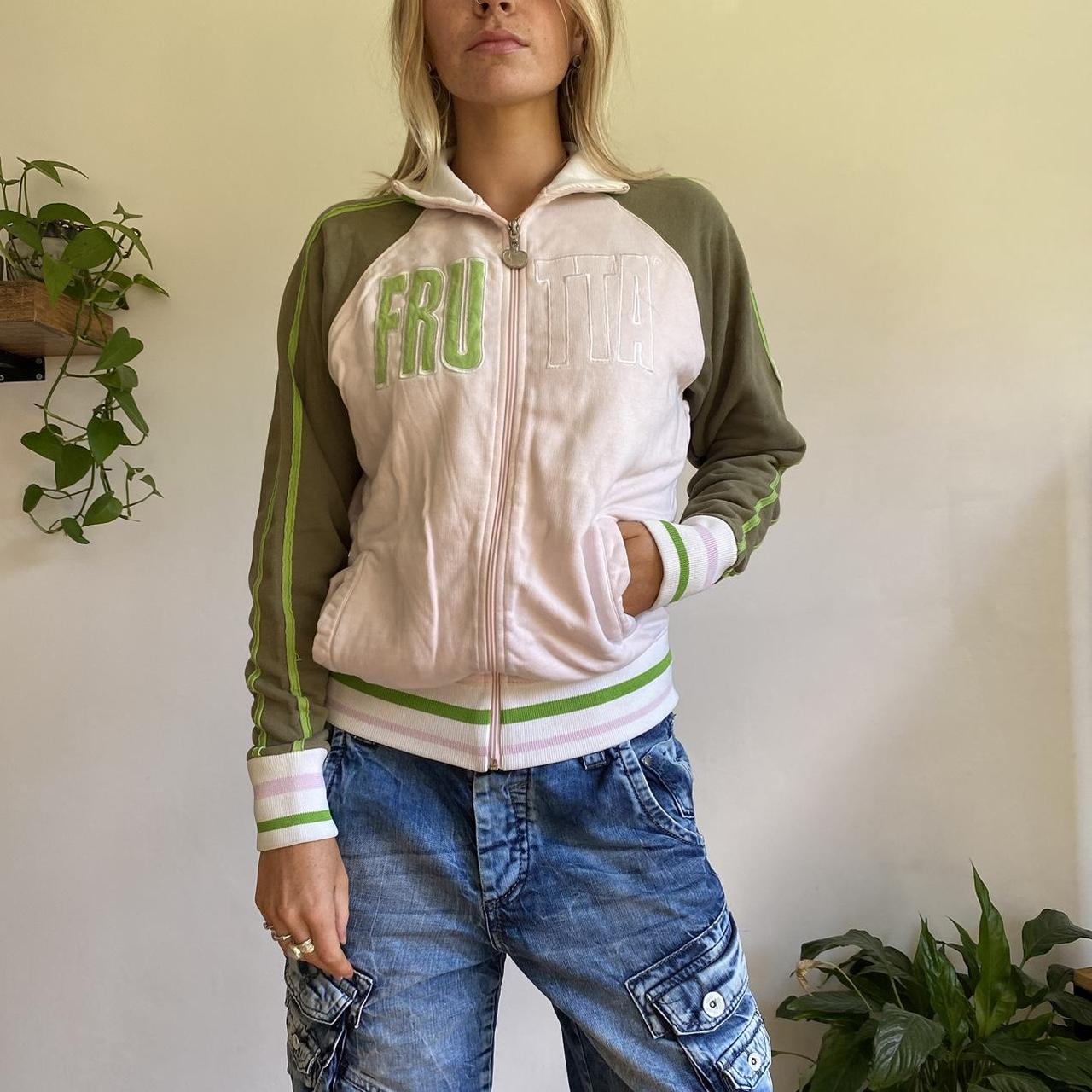 90s vintage track jacket jumper pink n green w... - Depop