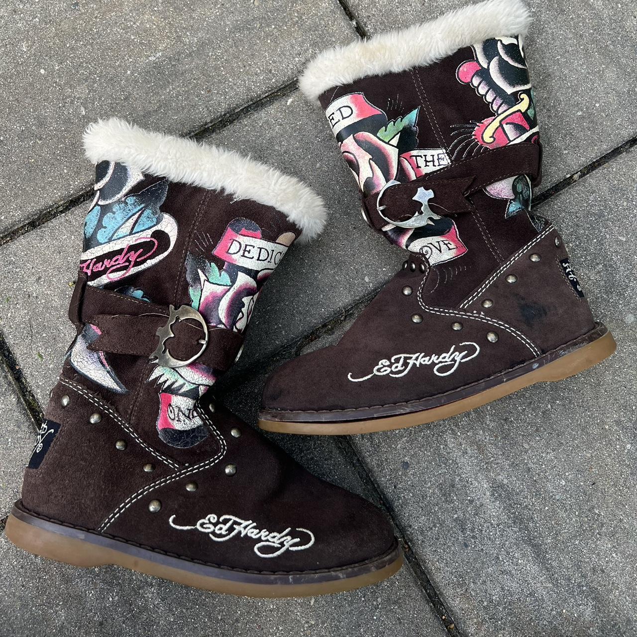 Ed Hardy Women's Brown Boots | Depop