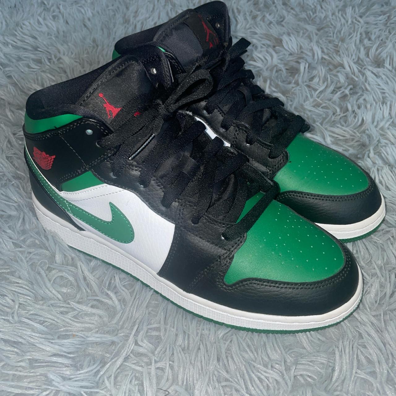 Air Jordan 1 mid GS 'black pine green' in a size 7y,... - Depop