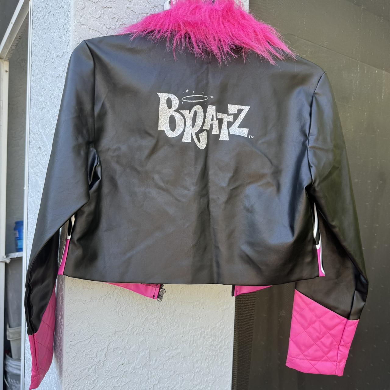 Bratz Faux Leather Crop Jacket Hot pink flame and... - Depop