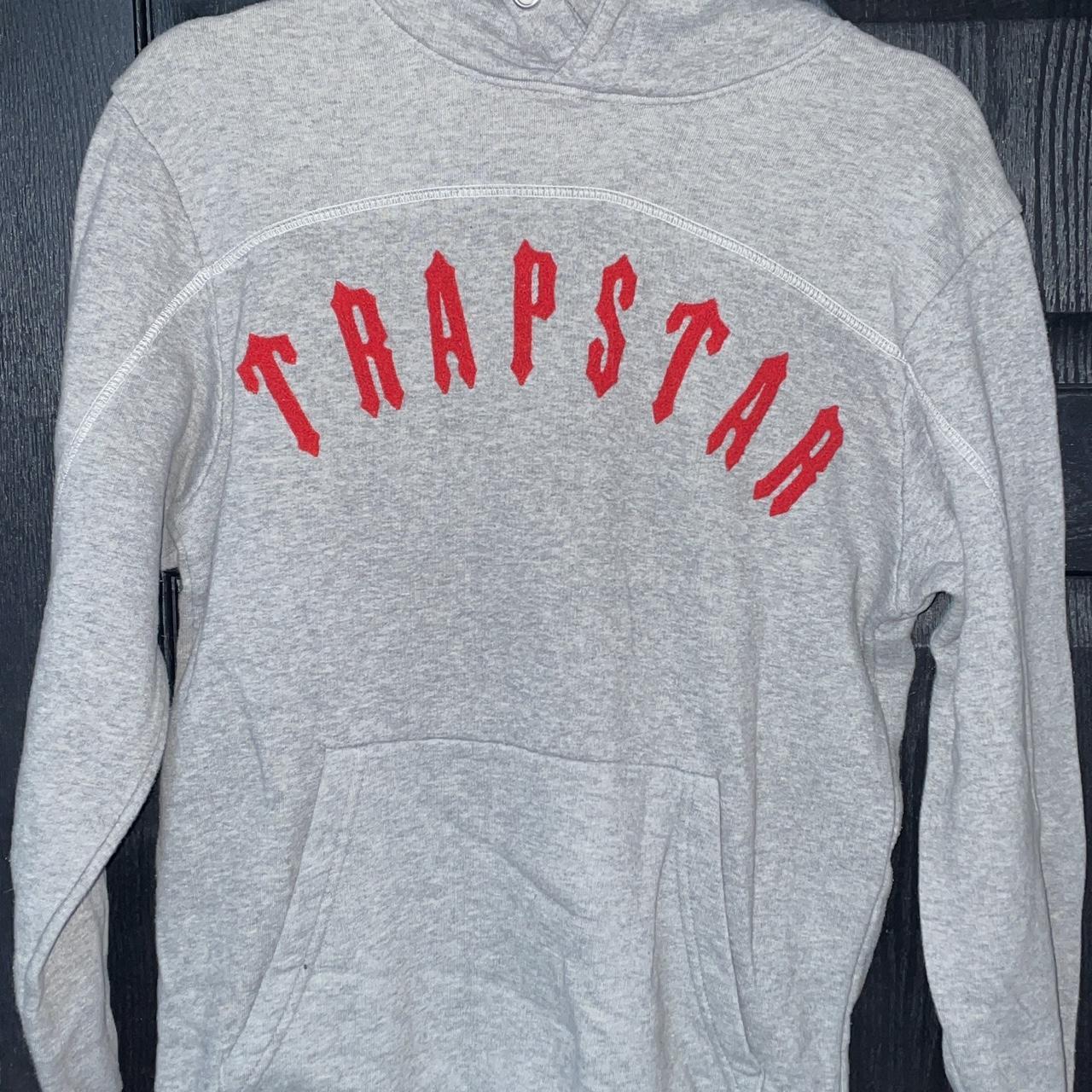 Red and Grey iron gate trapstar hoodie Mens S Depop