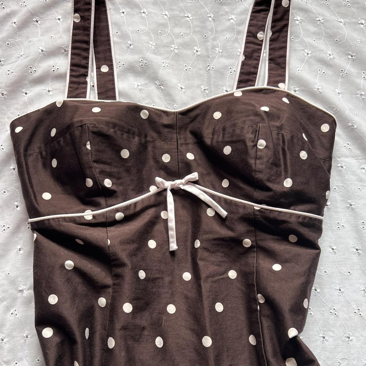 Brown And White Polka Dot Dress With Bow This Is Depop   P0 