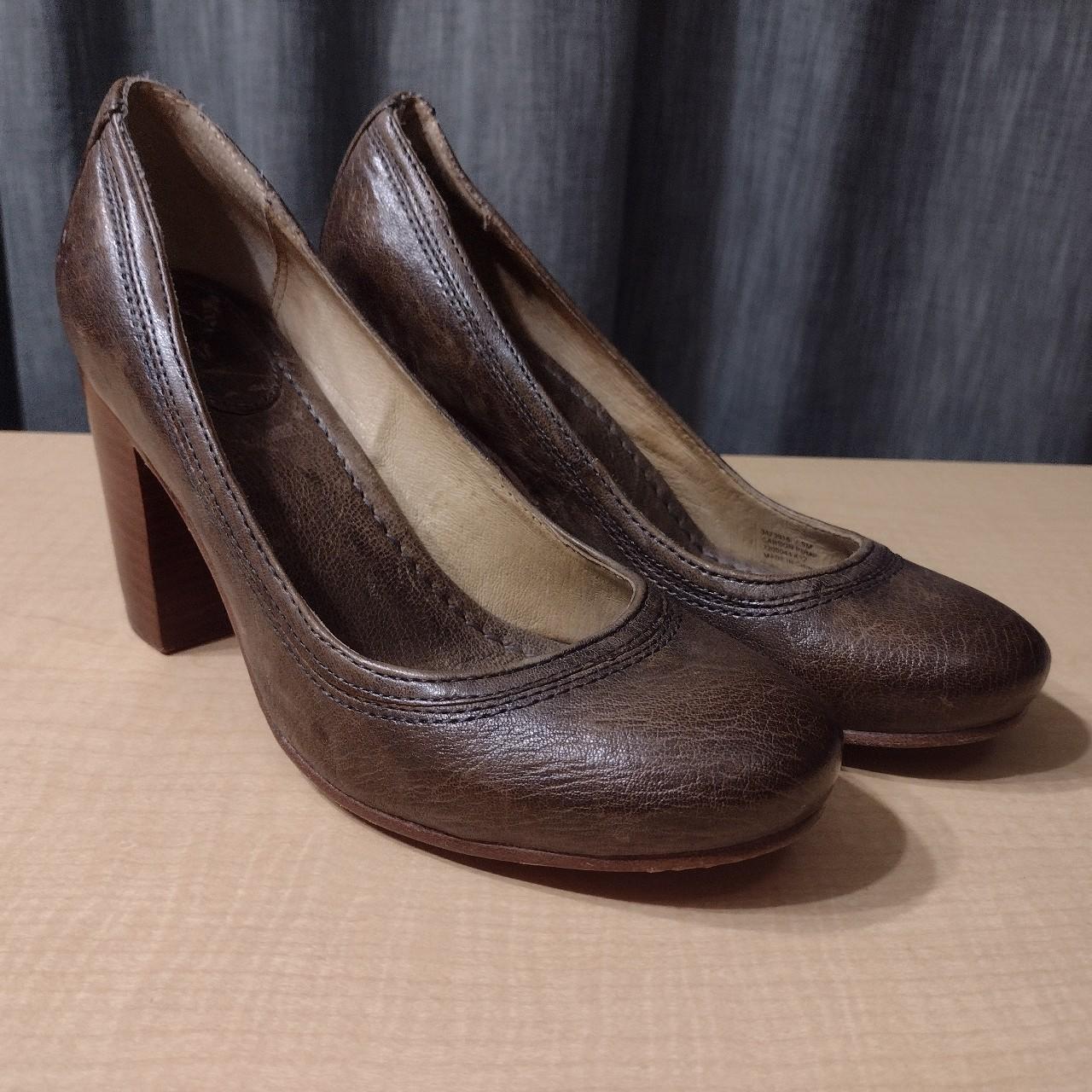 Frye Carson Leather Block Heel Brown Size 7.5 Block Depop