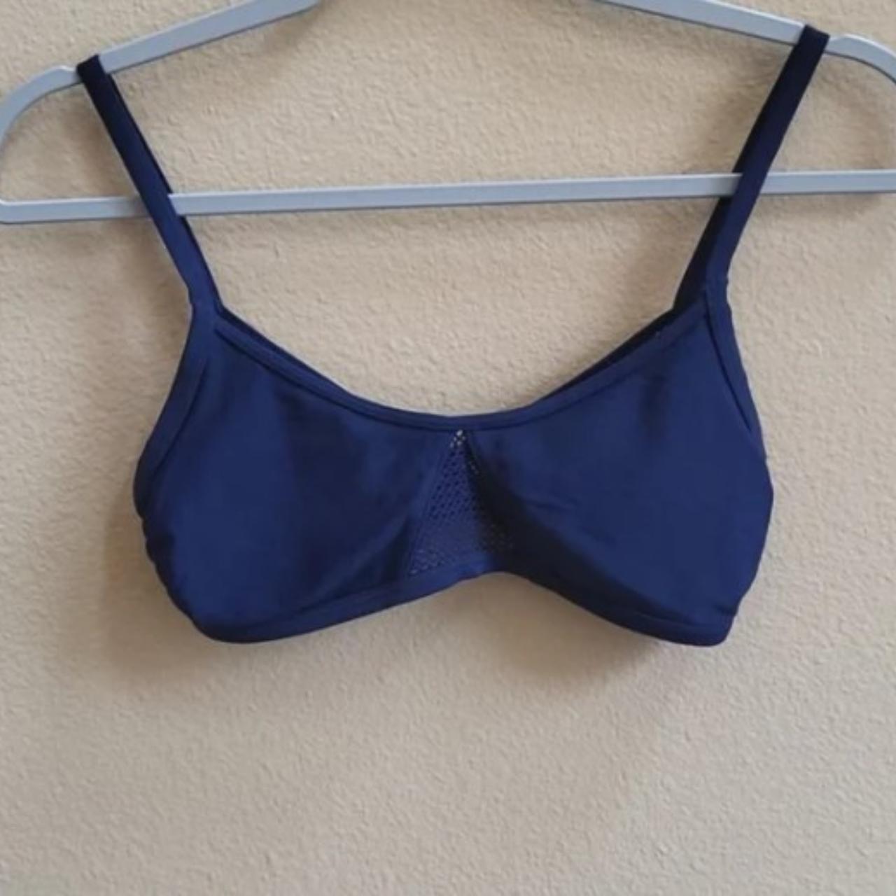 AERIE SWIM Scoop Navy Strap Bikini Top Navy Women's... Depop