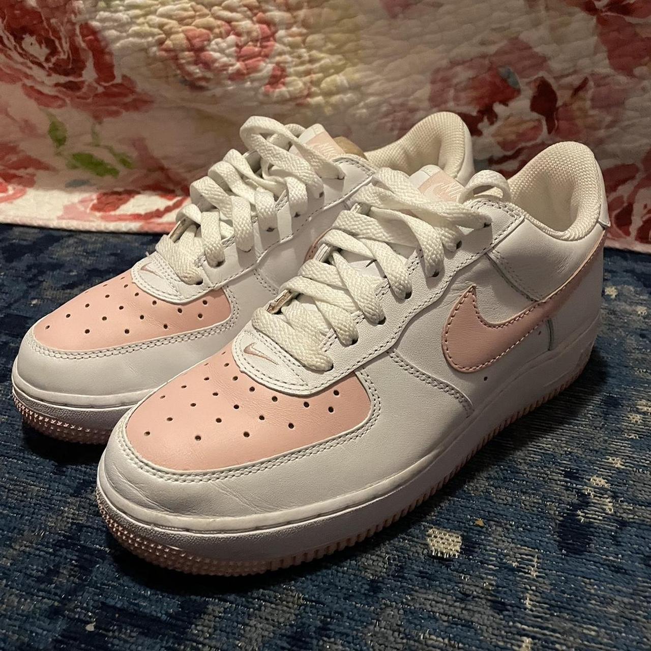 Coquette pink pearly lacy ribbon Air Force Nikes Depop