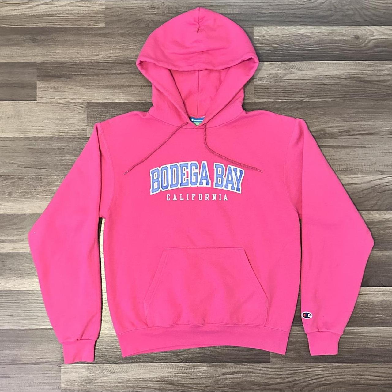 Hot pink bodega bay champion hoodie Tagged Small Depop