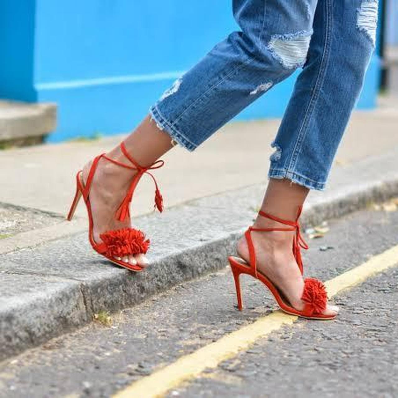 Red fashion fringe heels