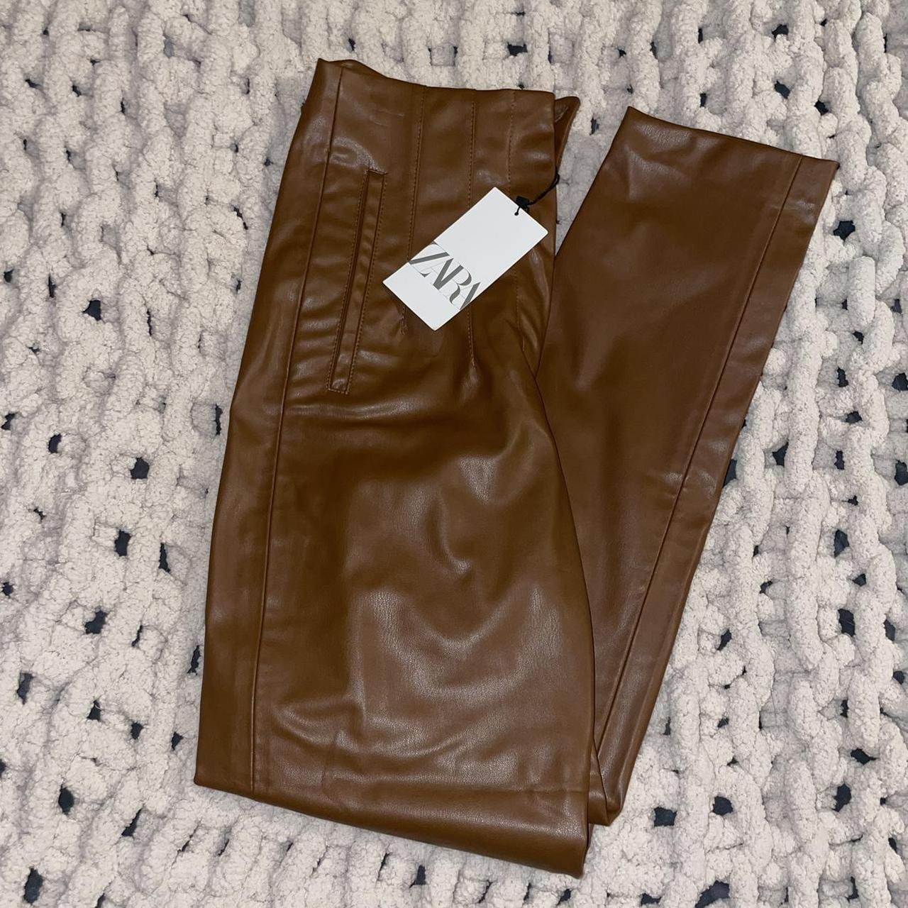 NEW & TAGS Zara brown leather trousers - Depop