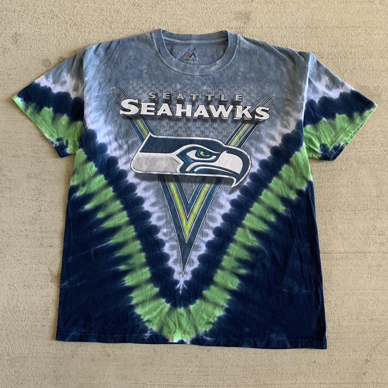 Y2K Seattle Seahawks Tie-Dye NFL Football Majestic... - Depop