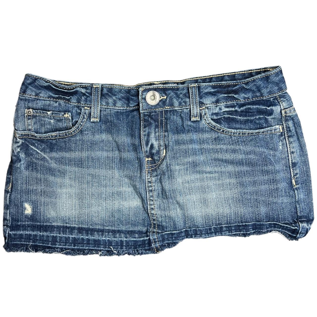 Micro Mini Skirt 2000s Denim Distressed Raw Hem Low... - Depop