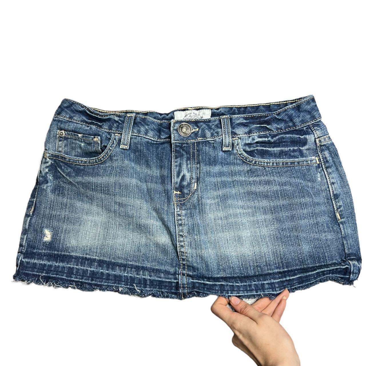 Micro Mini Skirt 2000s Denim Distressed Raw Hem Low... - Depop