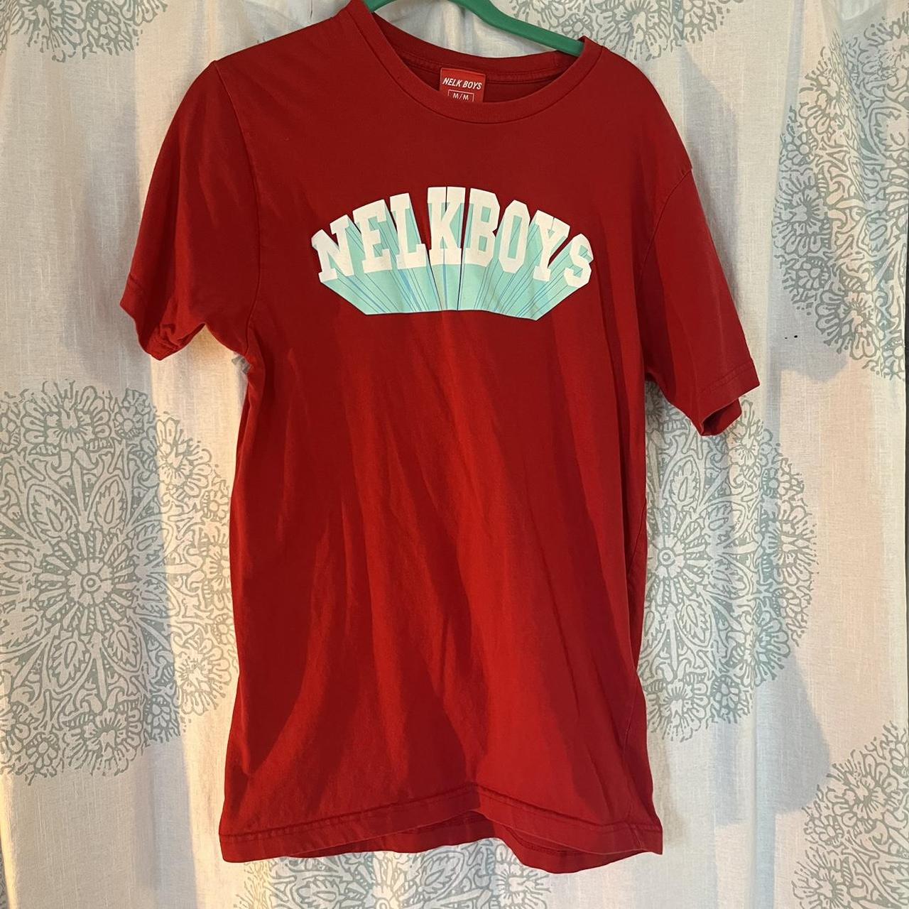university blue and red shirt
