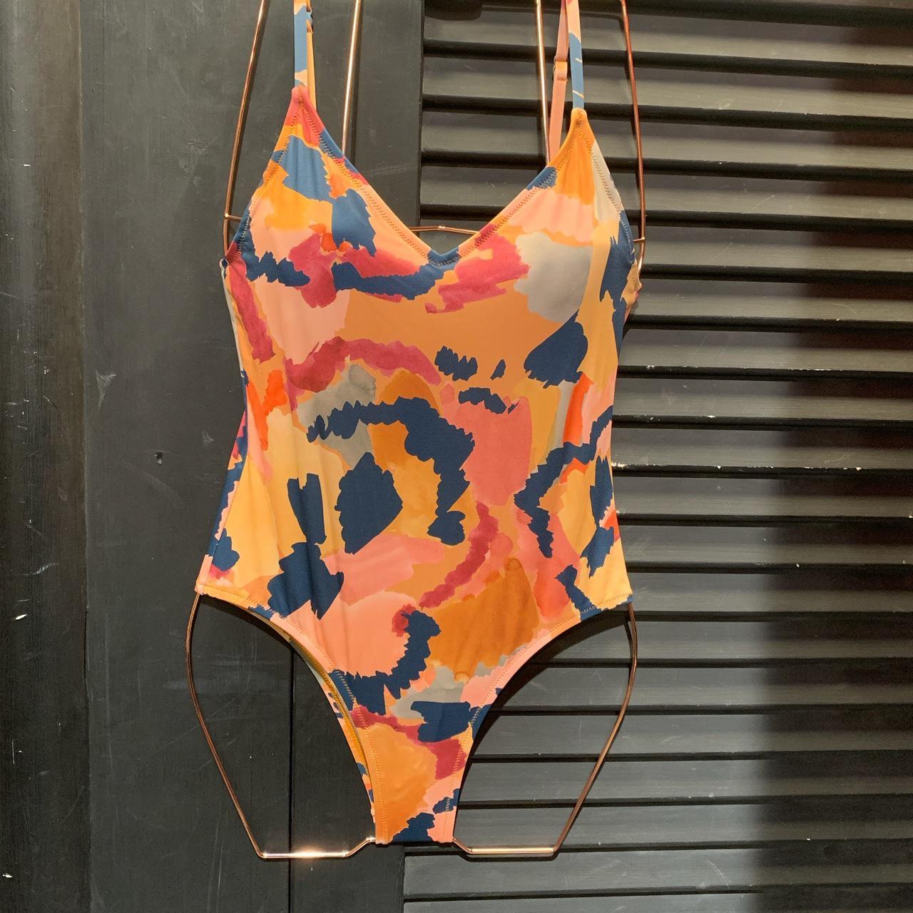 Quiksilver Women's Orange and Tan Swimsuitonepiece Depop