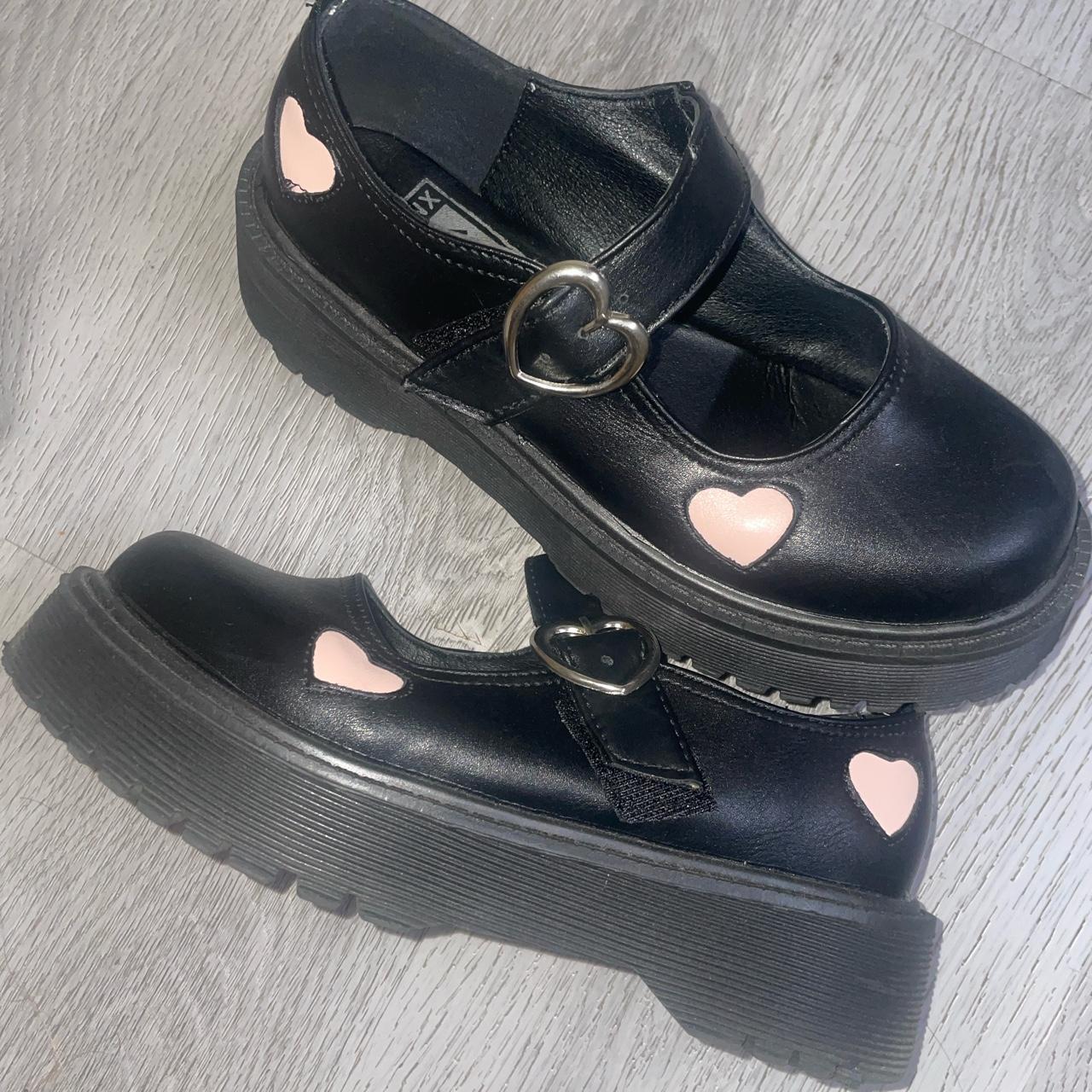 matte mary jane pumps with pink hearts - Depop