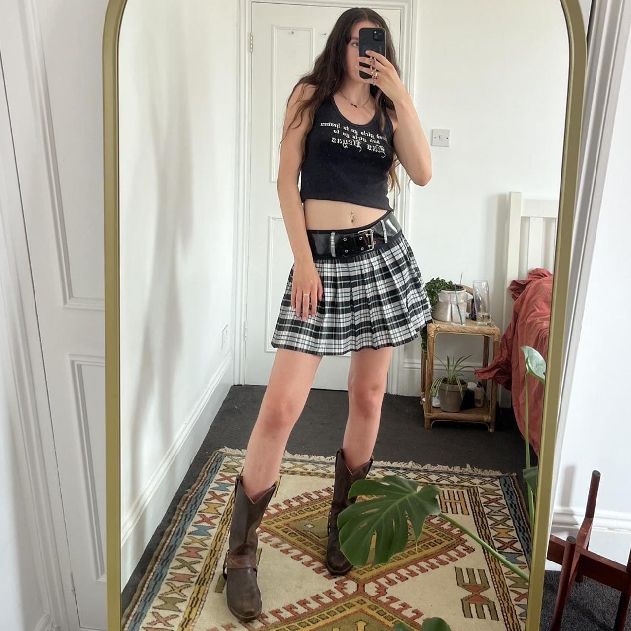 Tammy Girl grunge tartan belted mini skirt 164 -... - Depop