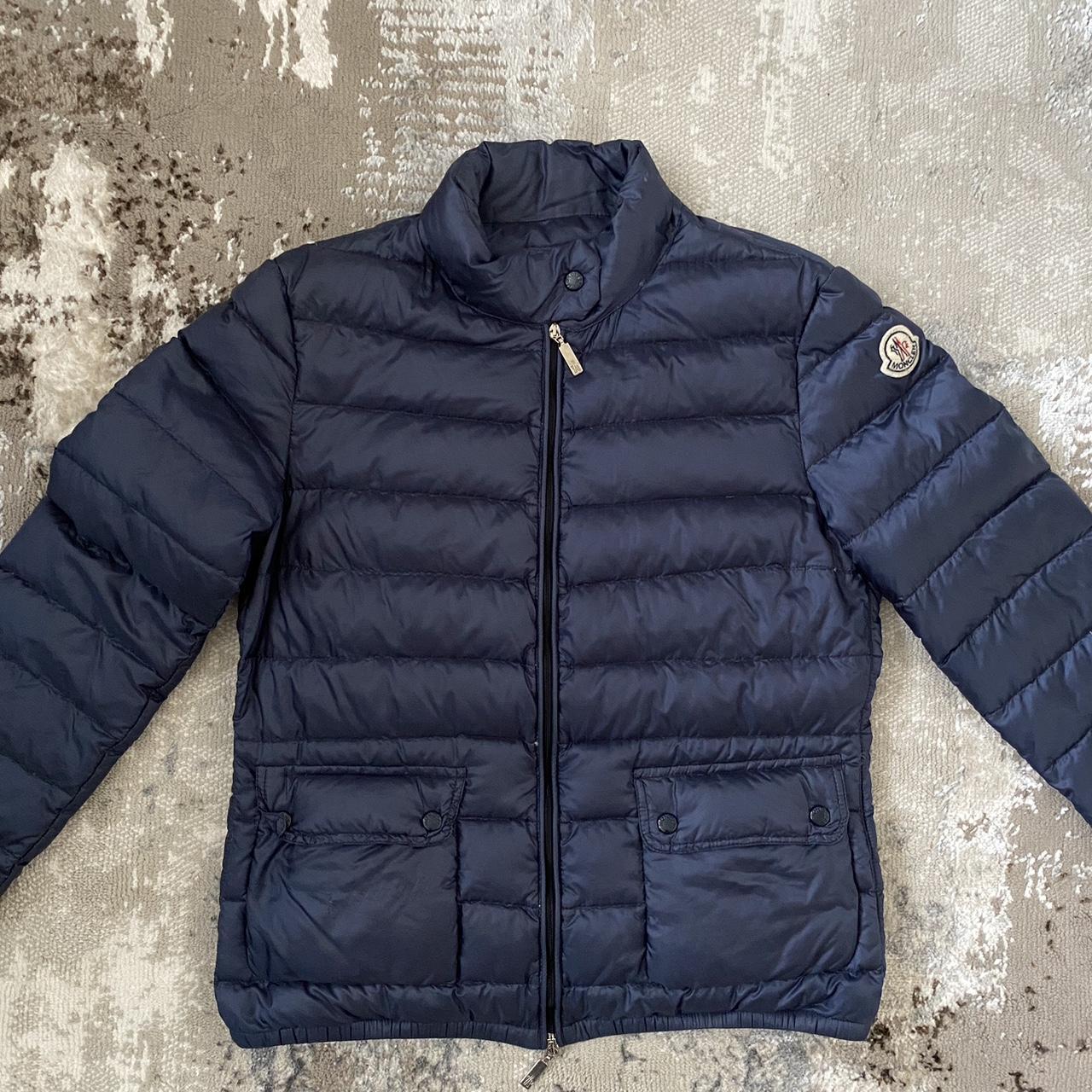 Moncler Astere Giubbotto and Navy Blue Fabric Size 1 - Depop