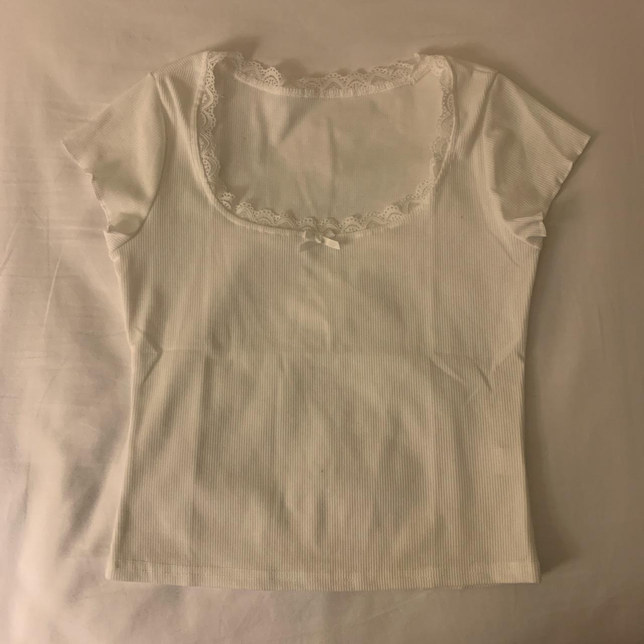 cute white baby tee size small super cute top with... - Depop