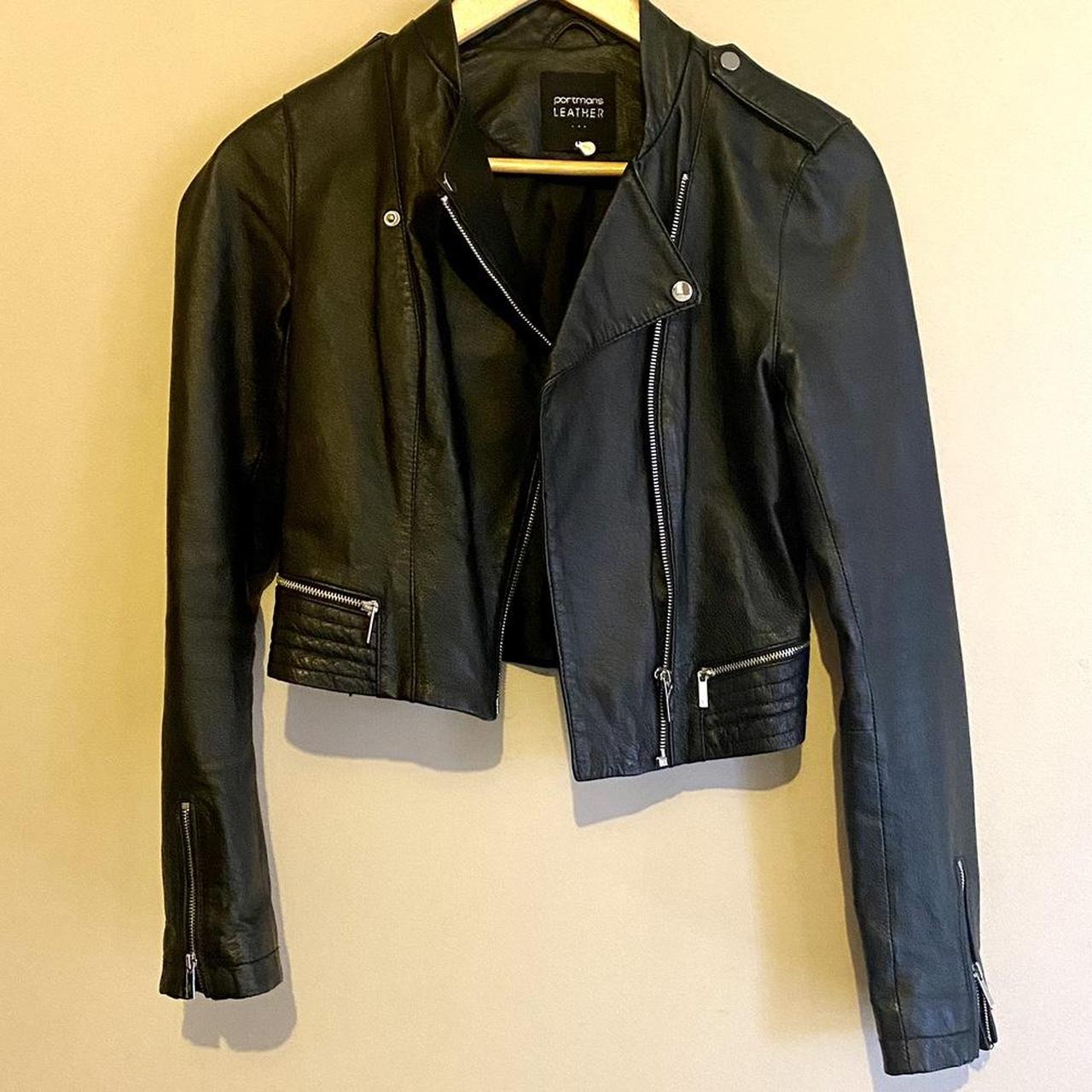 Repop Portmans Cropped Leather Biker Jacket. Depop