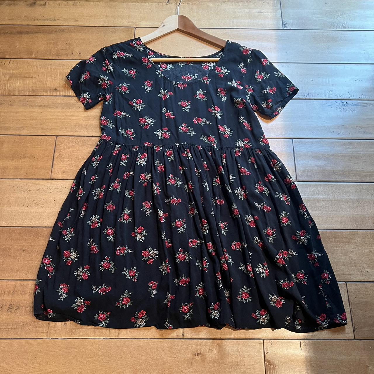 Brandy Melville babydoll dress. Black with floral... Depop