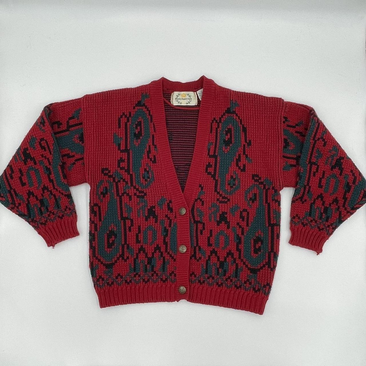 Vintage Cardigan Sweater Men's Paisley Christmas Red... - Depop