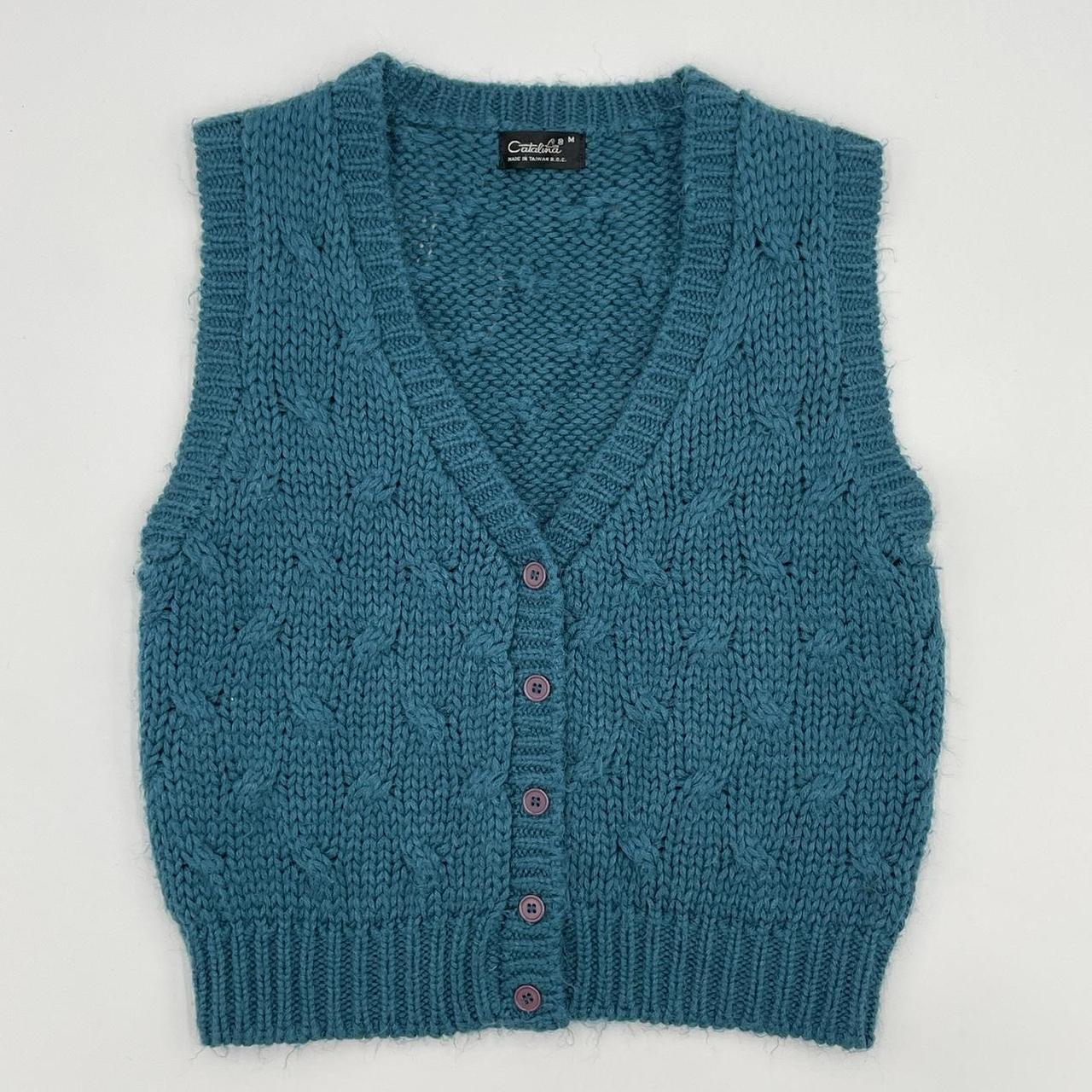 Vintage Sweater Vest Women's Buttonup Teal Hairy... Depop