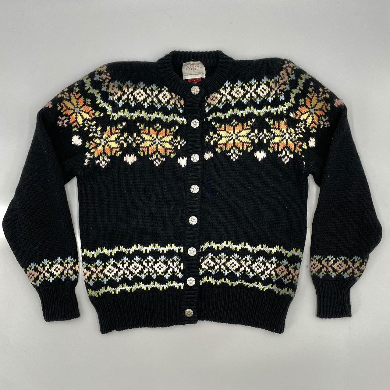 Vintage Fair Isle Cardigan Sweater Women Wool Floral... - Depop