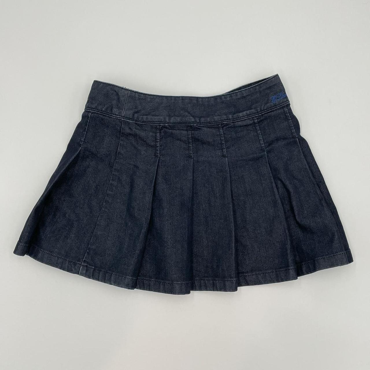 Pleated Mini Skirt Denim Nautical Toggle Dark Wash... - Depop