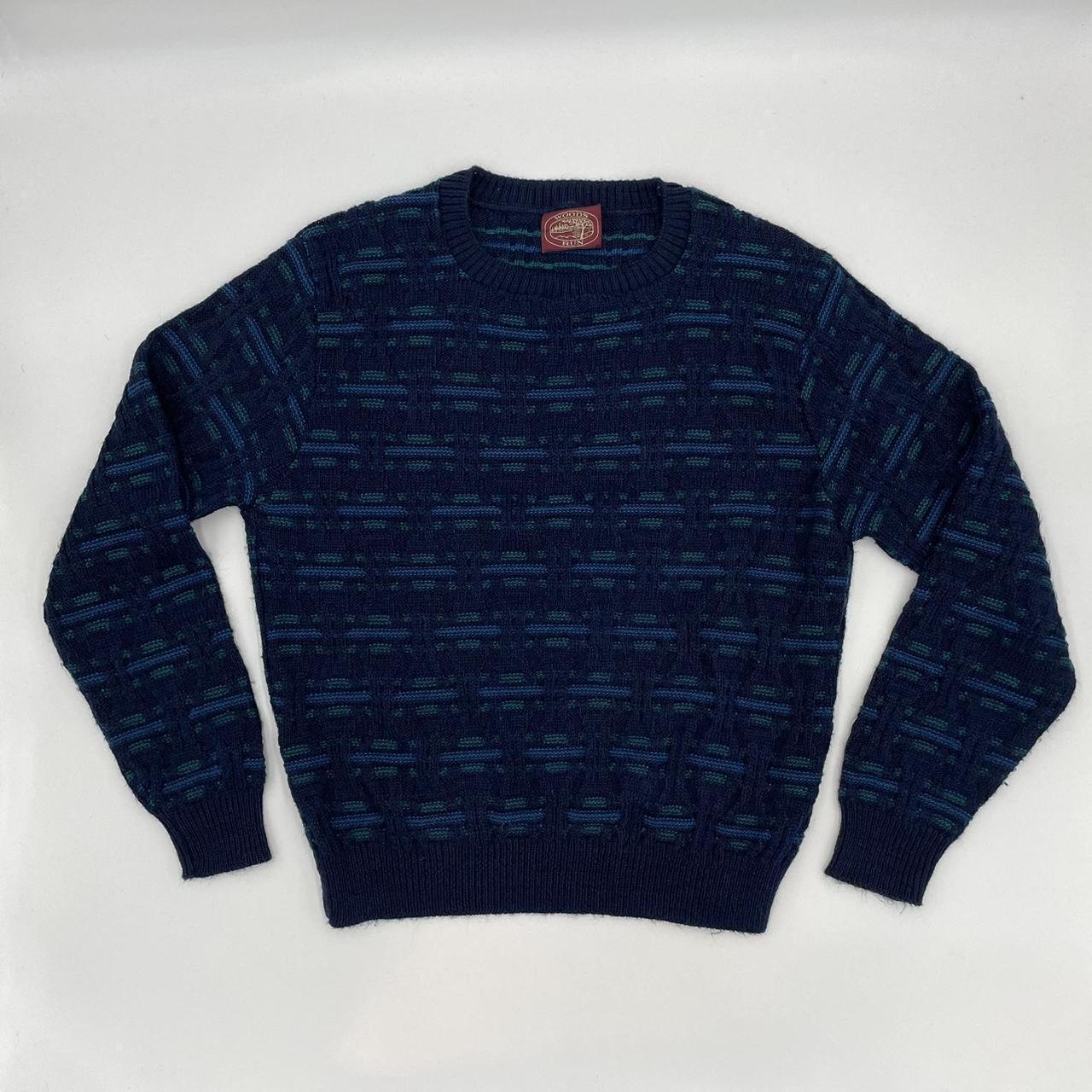 Vintage Sweater Men Woven Pattern Blue Green Dad... - Depop