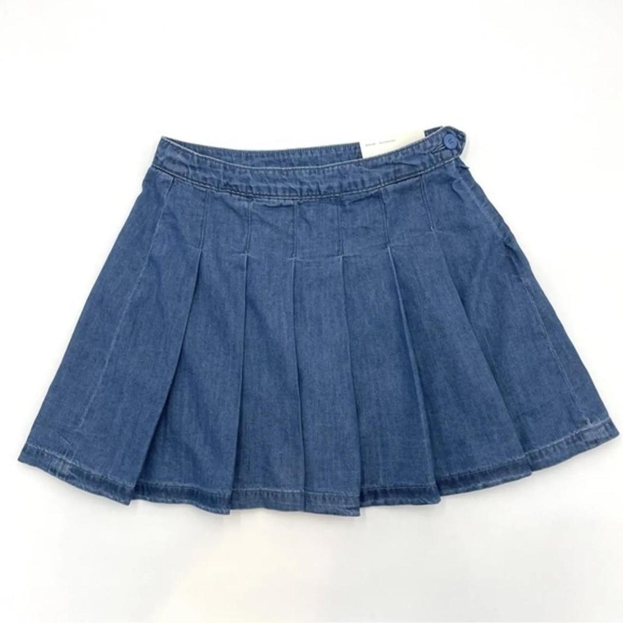 American Eagle Pleated Mini Skirt Denim Preppy Blue... - Depop