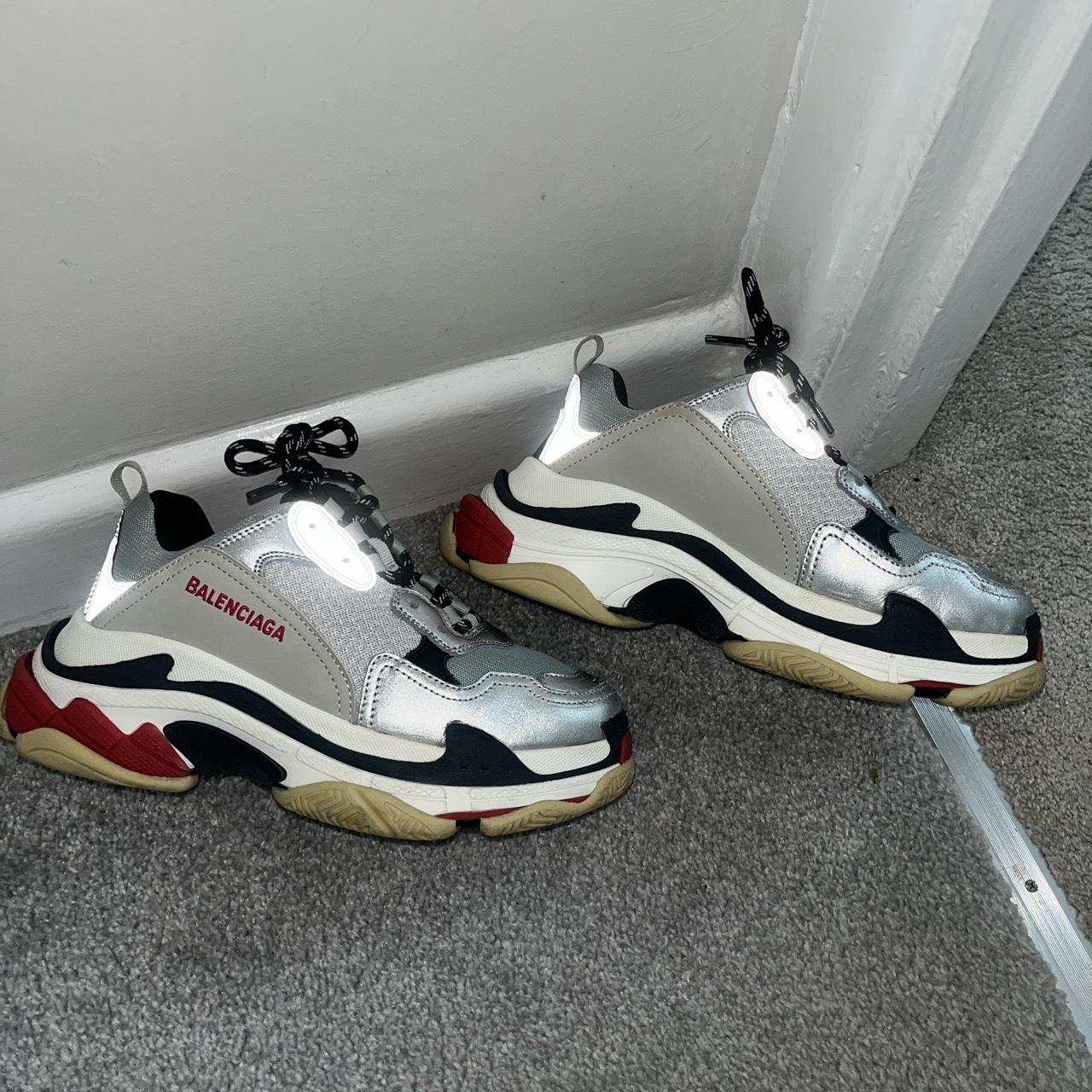 Silver, grey, red & white balenciaga triple s size... - Depop