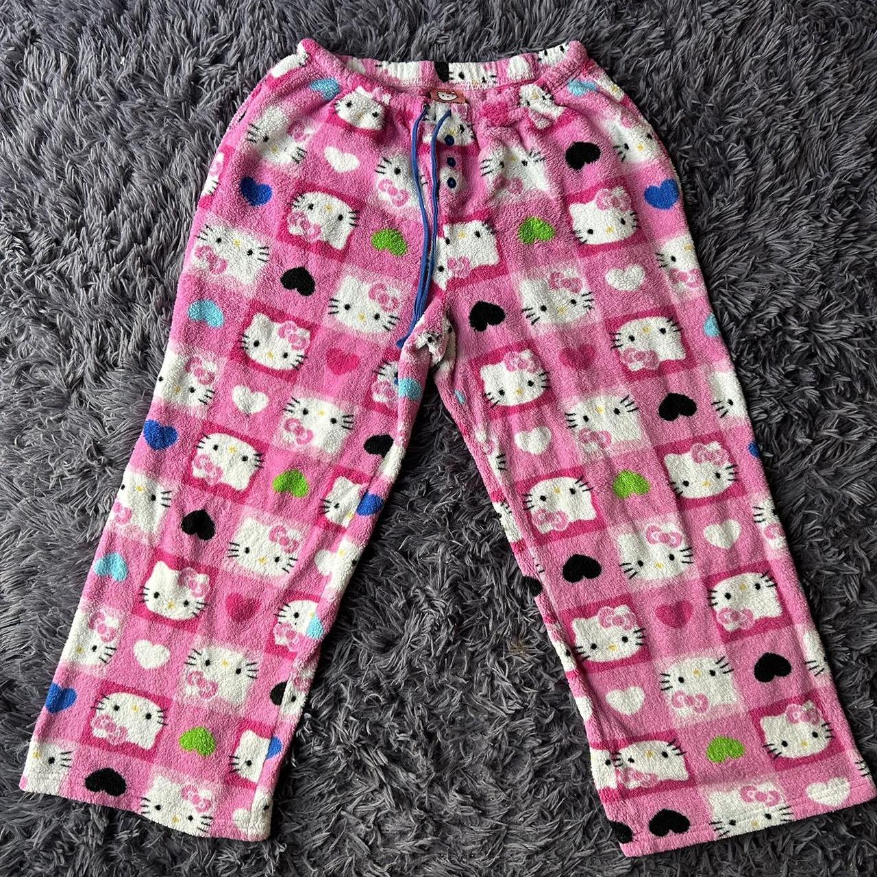 Sanrio Women's Pink and White Trousers | Depop