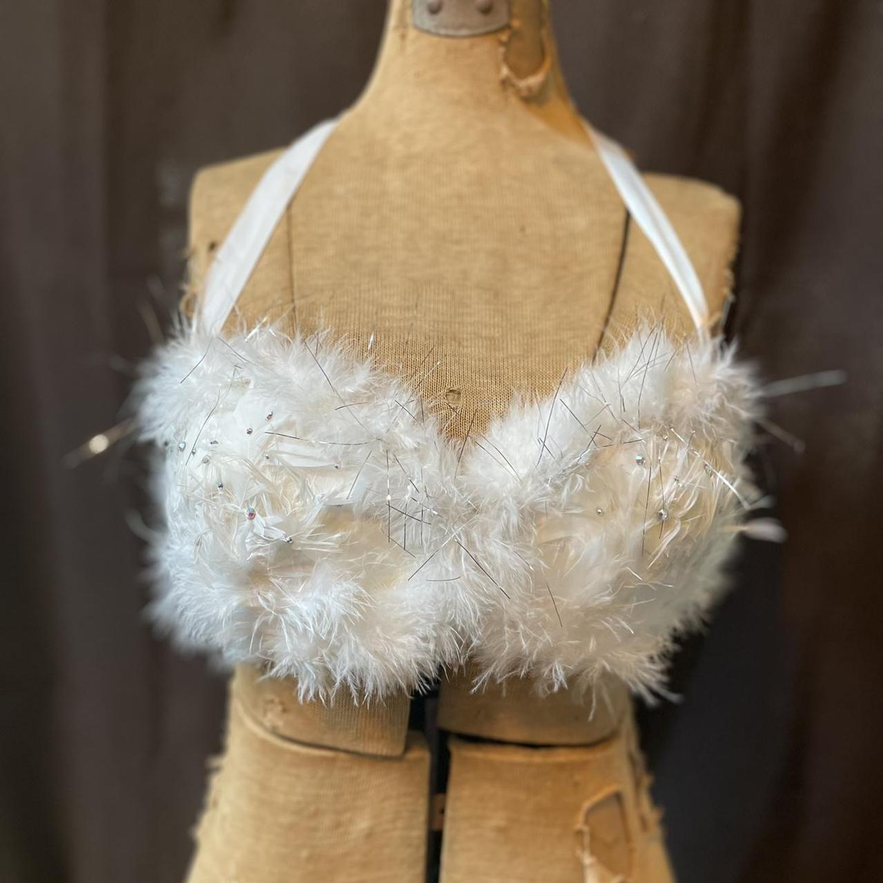 Fluffy Feather Bra - White