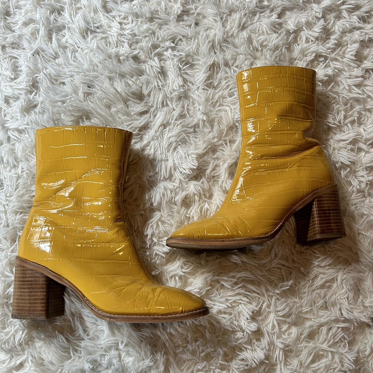 Intentionally Blank Women's Yellow and Gold Boots Depop